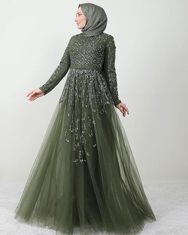 Embellished Tulle Evening Dress