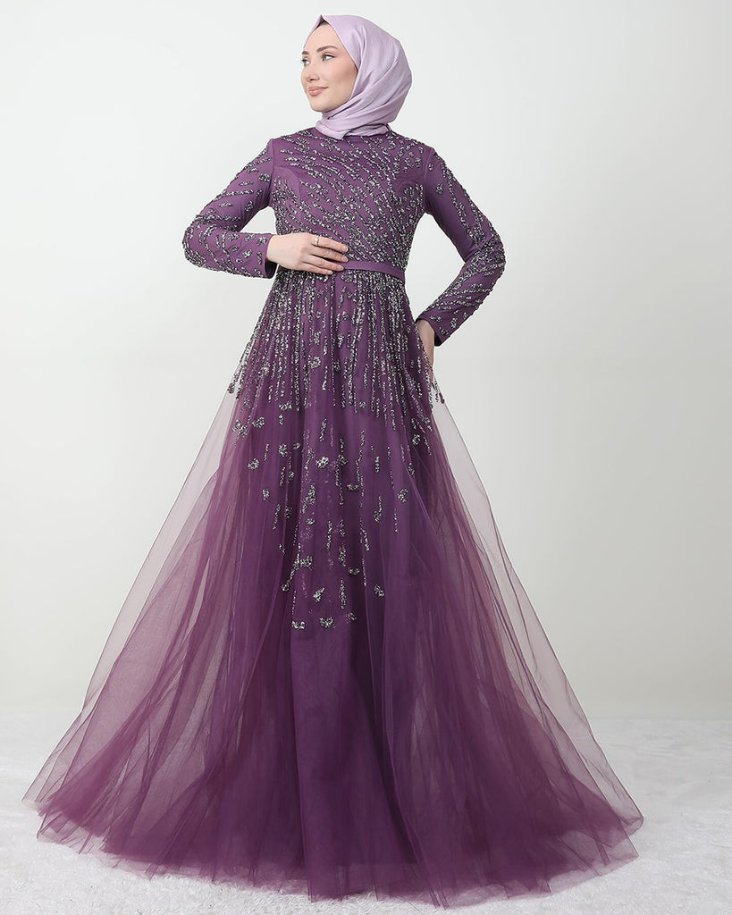 Embellished Tulle Evening Dress