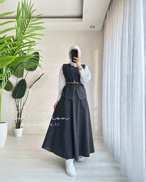 Denim Modest Vest & Skirt Set