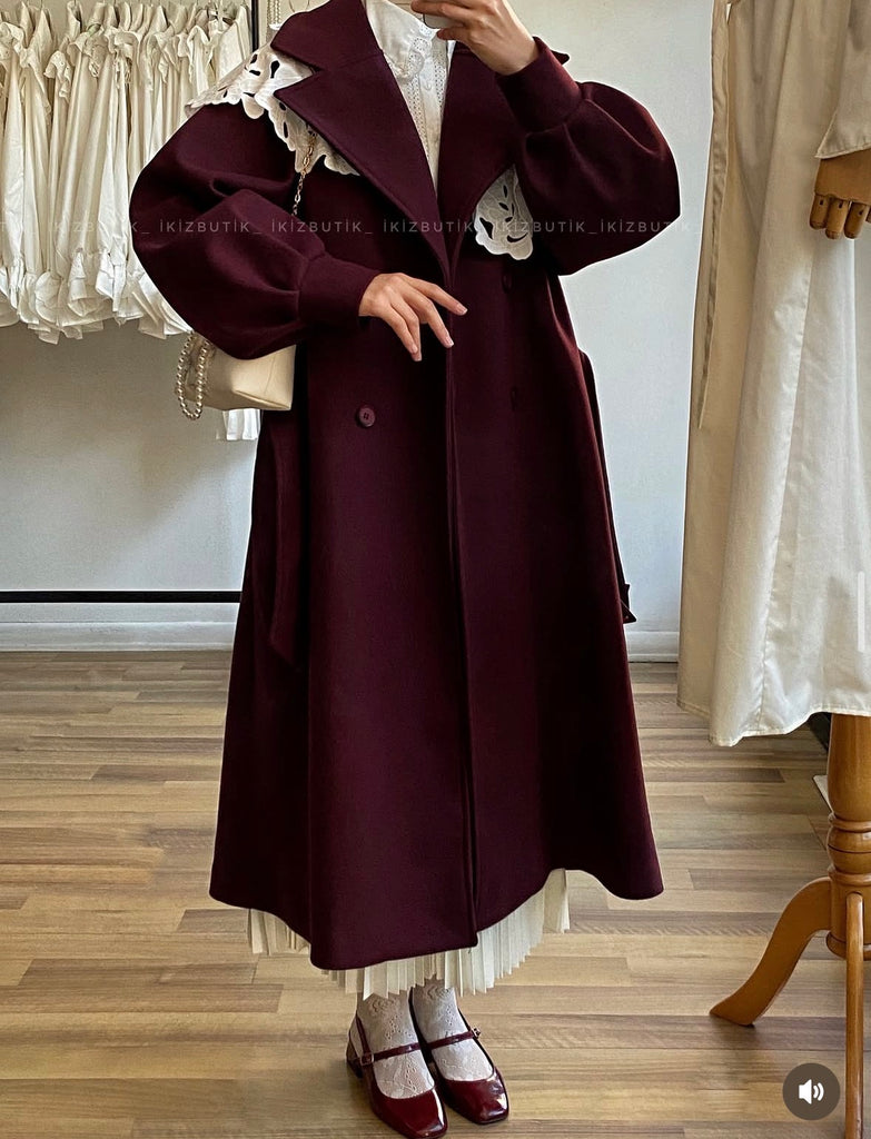 Modest Double-Breasted Coat with Belt