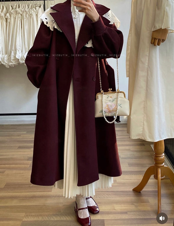 Modest Double-Breasted Coat with Belt