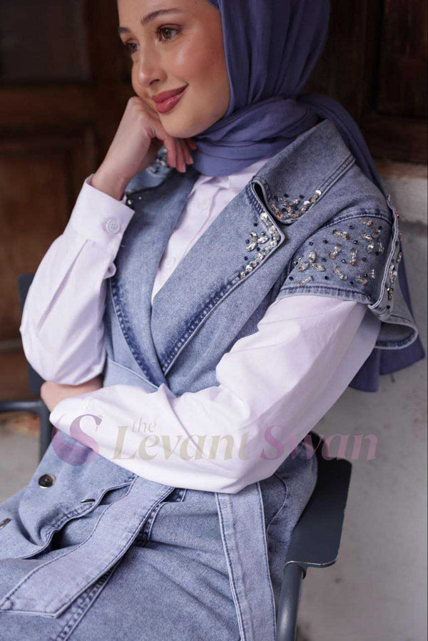 Embellished Denim Vest and Jeans Set