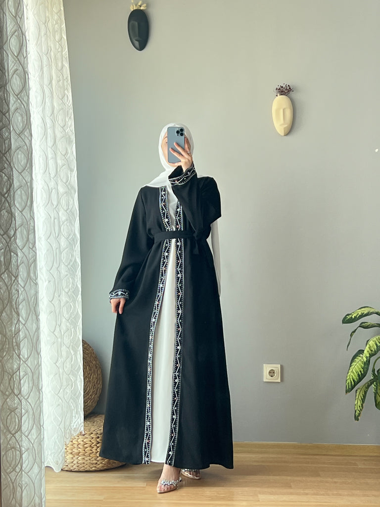 Elegant Two-Piece Embroidered Open Abaya Set