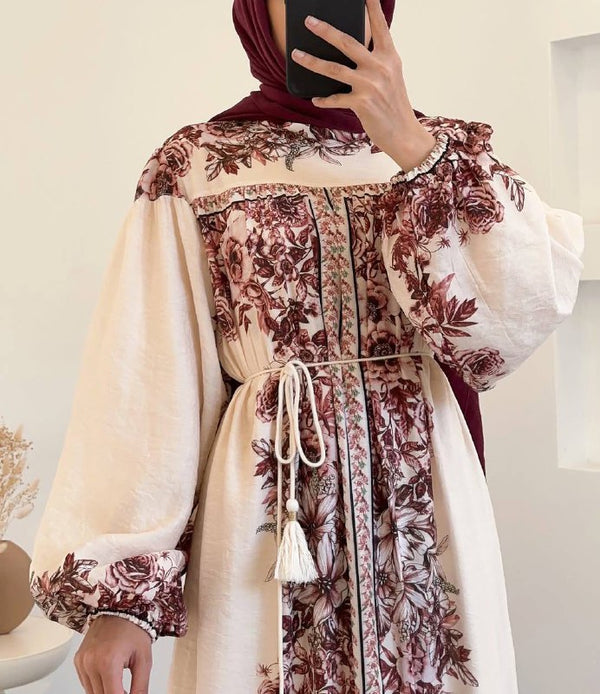 Floral Embroidered Cotton Maxi Dress – Modest & Elegant Design