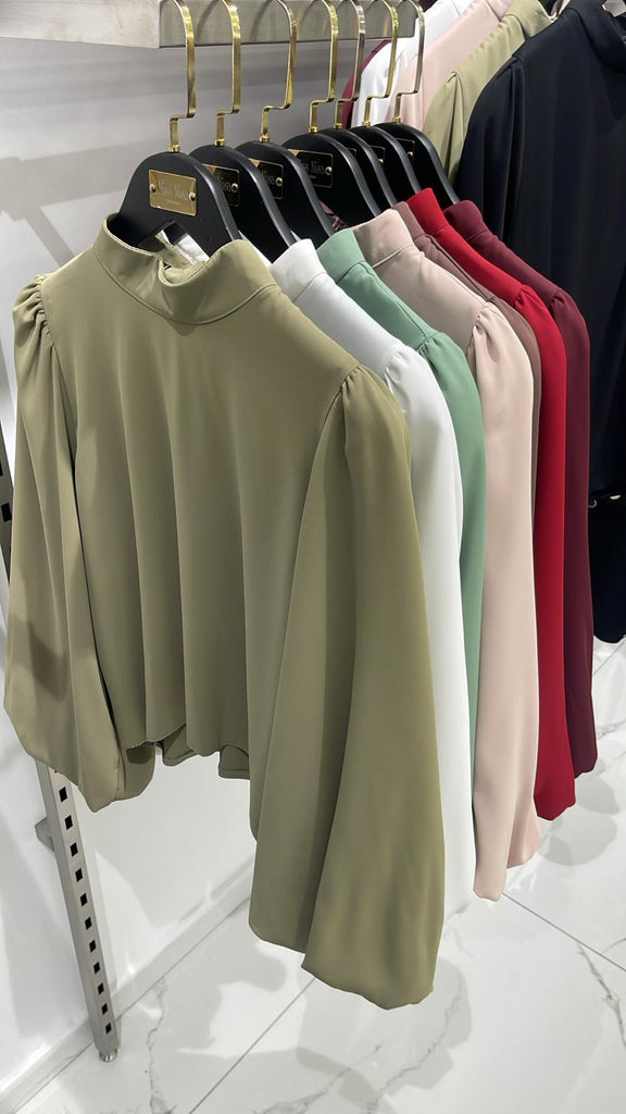 Satin Crepe Long-Sleeve Blouse