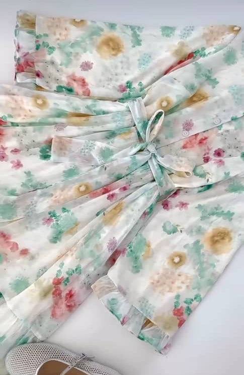 Floral Print Maxi Dress with Belt – Long Sleeve