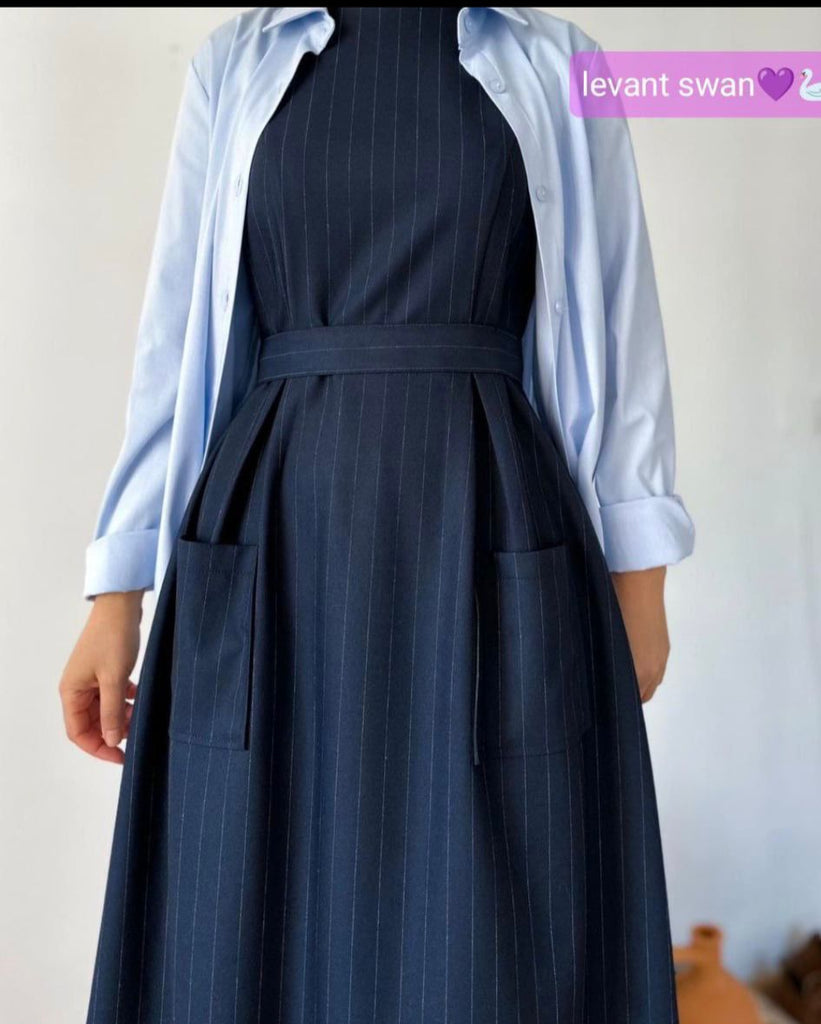 Striped Pinafore Maxi Dress with Pockets