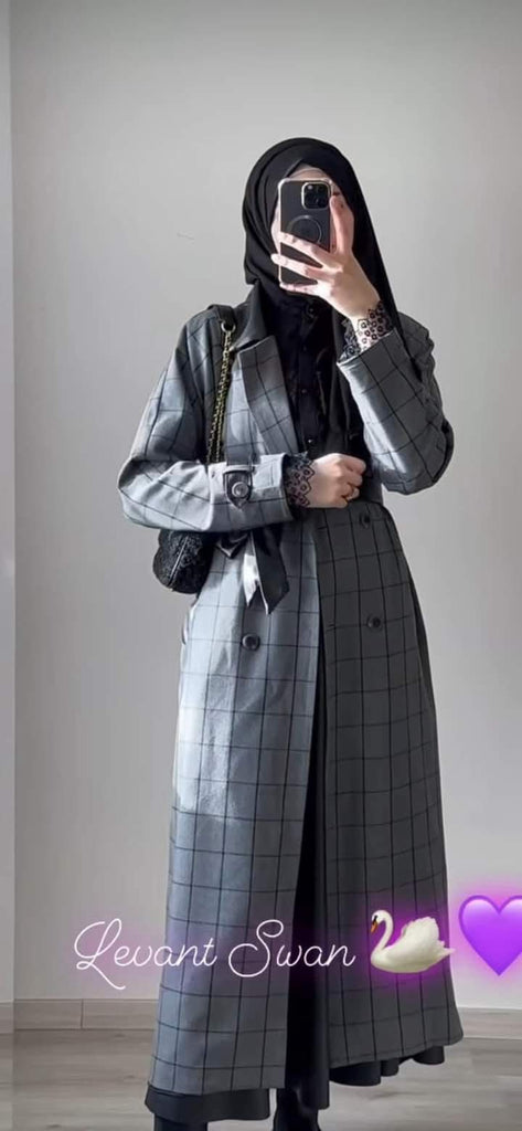 Checked Long Trench Coat – Modest Outerwear
