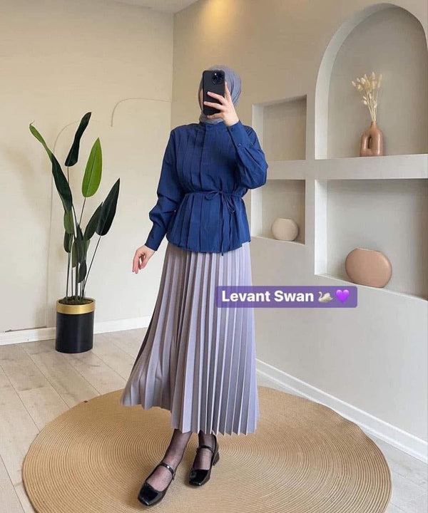 Pleated Long-Sleeve Blouse