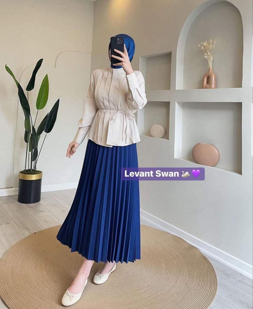 Pleated Long-Sleeve Blouse