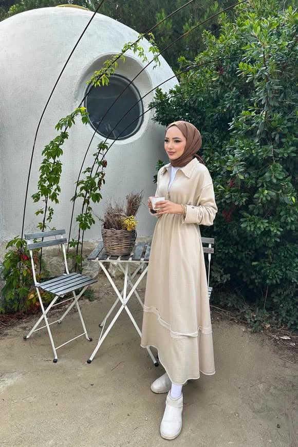 Collared Beige Maxi Dress – Modest Casual Style