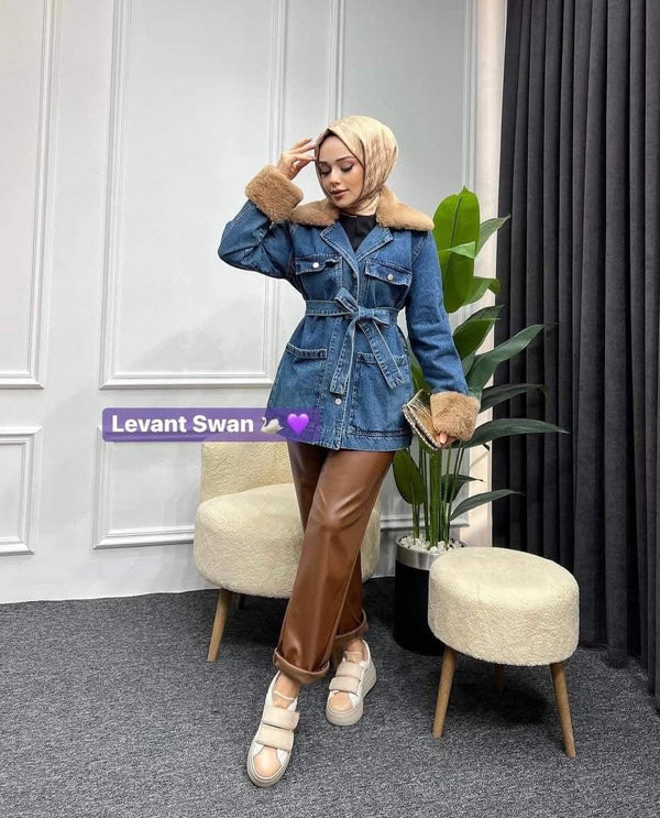 Denim Jacket with Faux Fur Collar & Cuffs