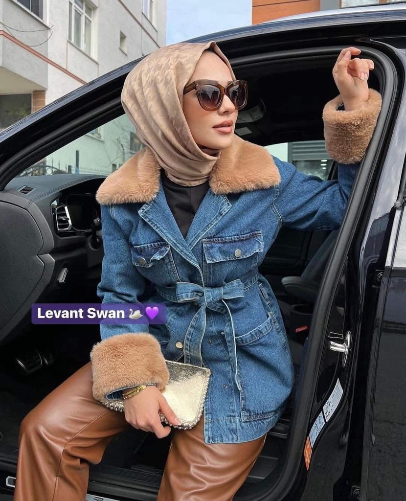 Denim Jacket with Faux Fur Collar & Cuffs