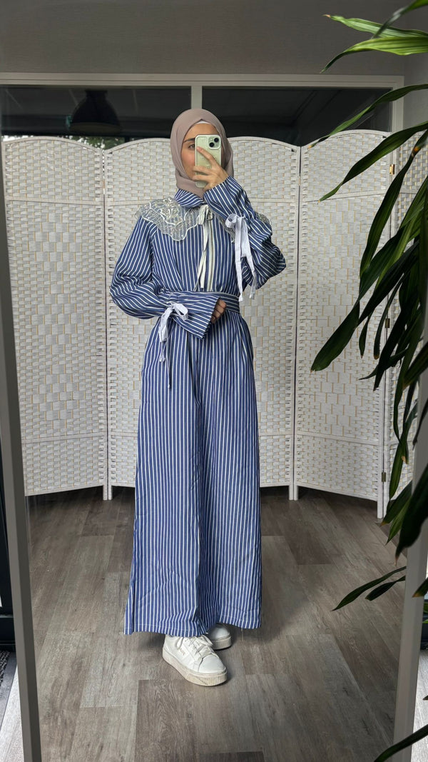 Striped Embroidered Shirt Dress