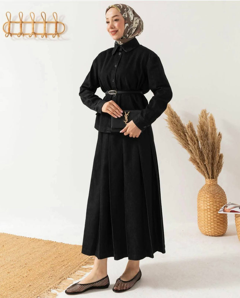 Dark Denim Two-Piece Set – Shirt & Maxi Skirt