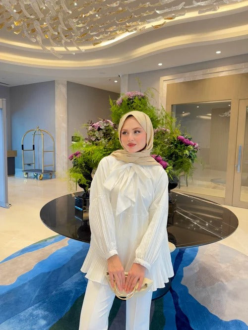 Pleated Blouse with Bow Detail