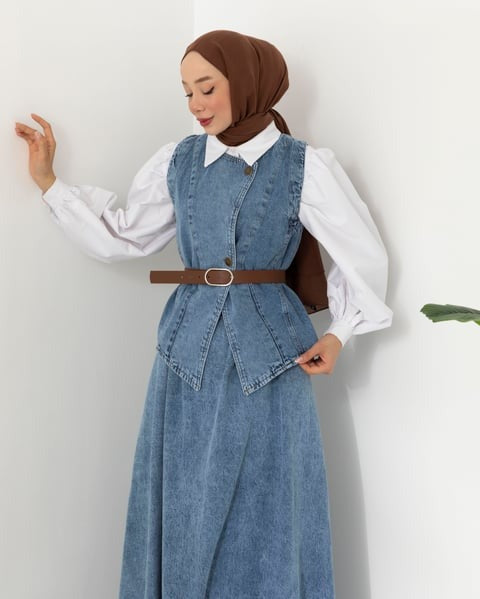 Denim Maxi Skirt & Vest Set – Blue