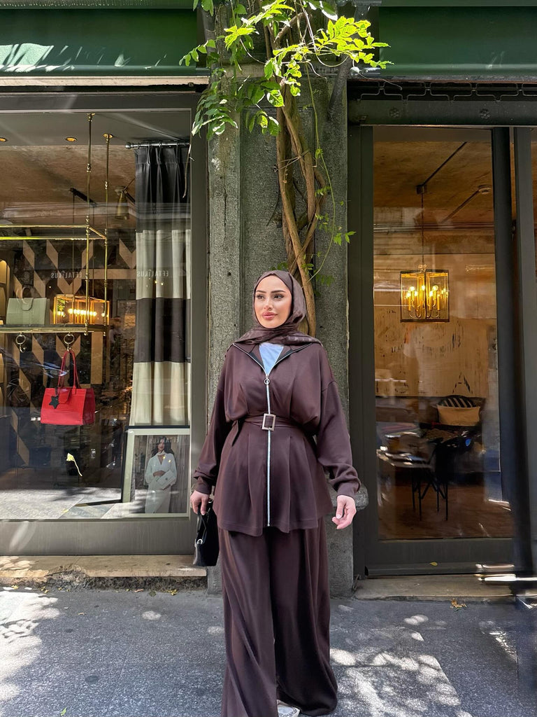 Women’s Zipper Two-Piece Set with Belt