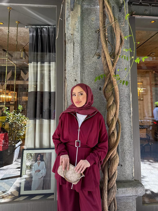 Women’s Zipper Two-Piece Set with Belt