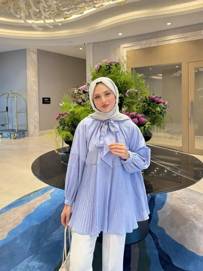Pleated Blouse with Bow Detail
