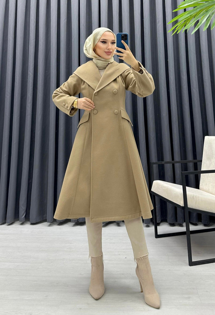 Hooded Woolen Coat - Beige