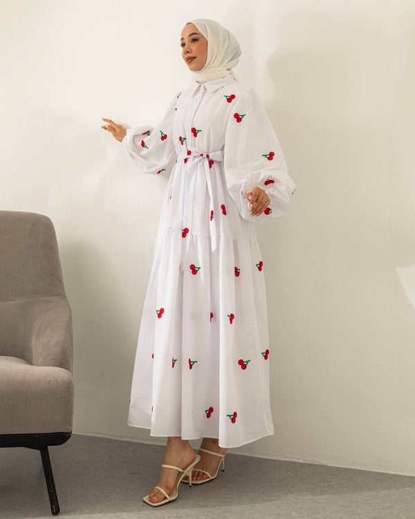 Pineapple - Cherry Embroidered Poplin Dress