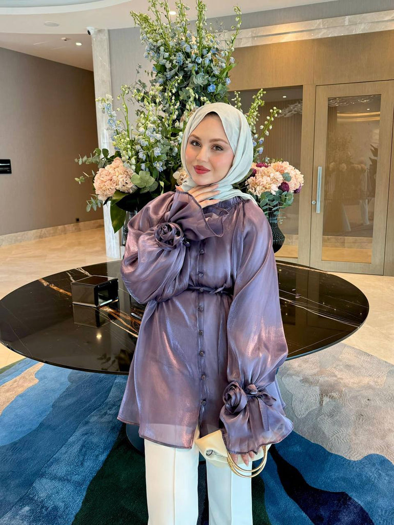 Satin Flower Sleeve Tunic