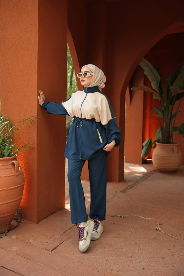 Modest Sporty Zip-Up Two-Piece Set