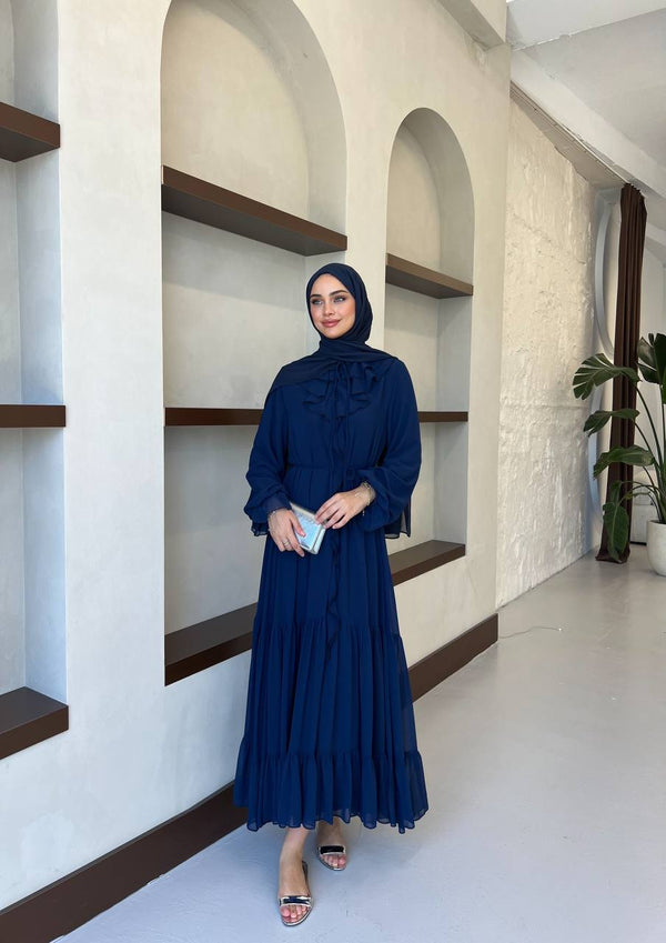 Elegant Ruffle Maxi Dress – Modest Flowing Chiffon Gown