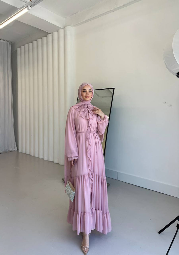 Elegant Ruffle Maxi Dress – Modest Flowing Chiffon Gown