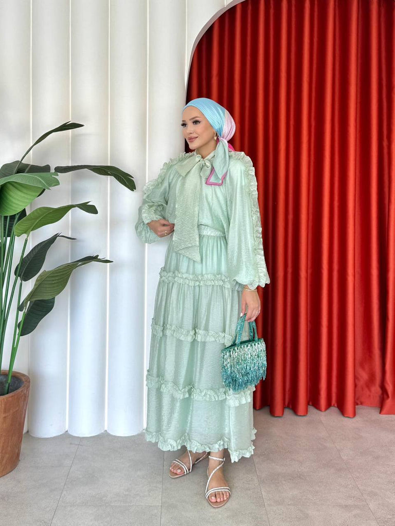 Shary Bow-Tie Ruffle Sleeve Two-Piece Set