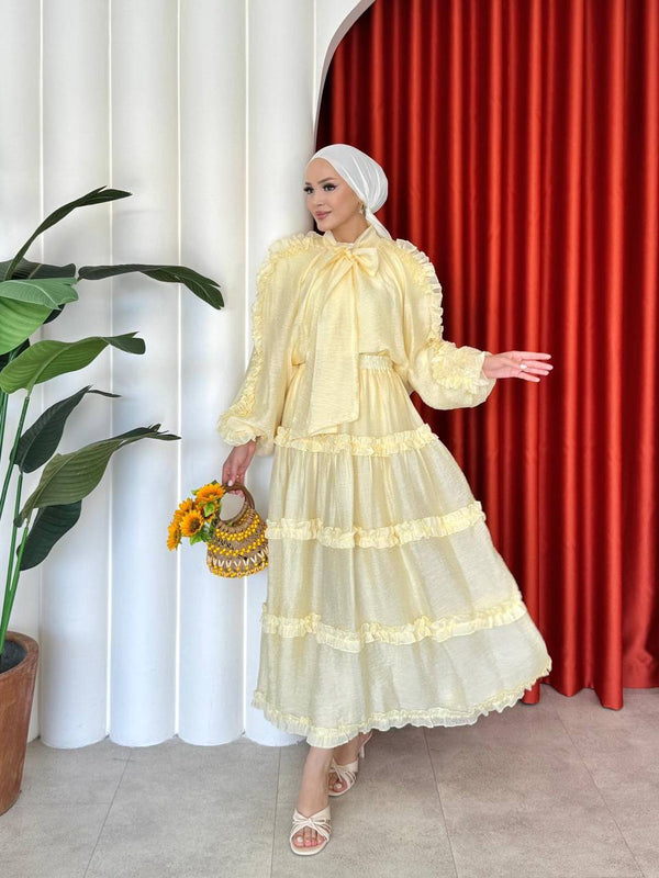 Shary Bow-Tie Ruffle Sleeve Two-Piece Set