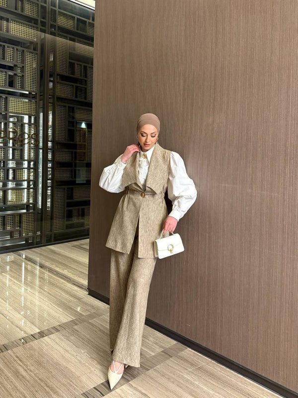 3-Piece Linen Vest, Trousers & Shirt Set