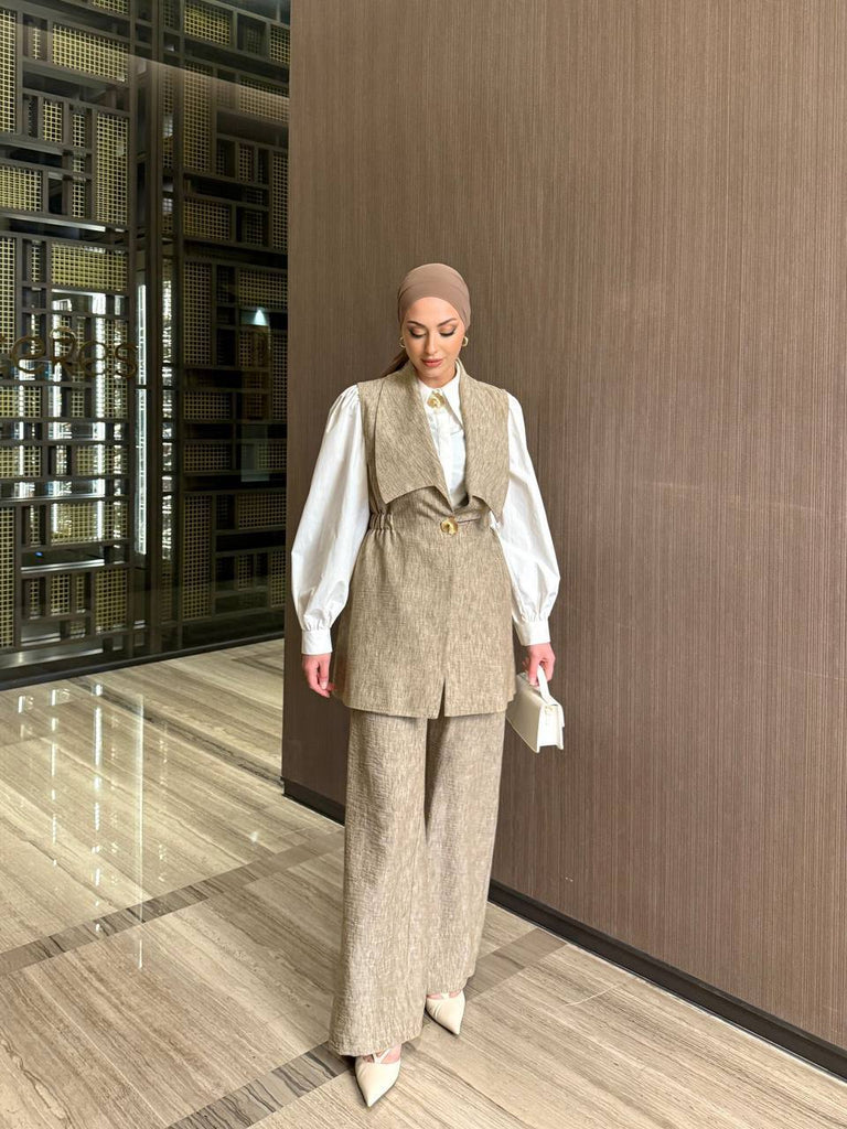 3-Piece Linen Vest, Trousers & Shirt Set