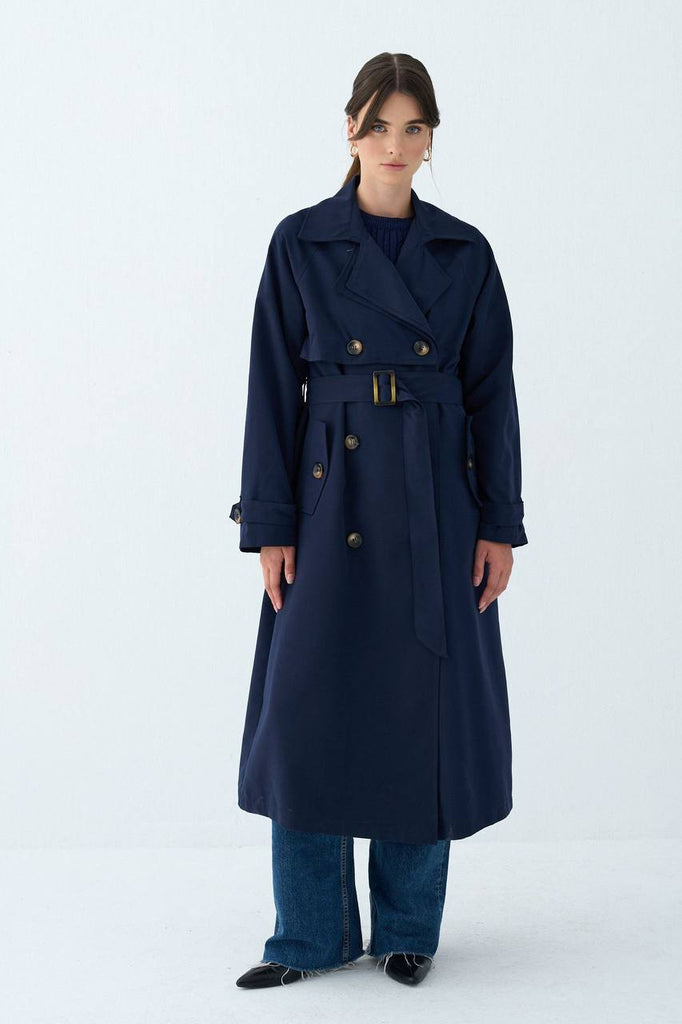 Classic Modest Trench Coat – Double-Breasted with Belt