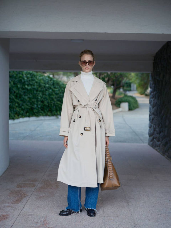 Classic Modest Trench Coat – Double-Breasted with Belt
