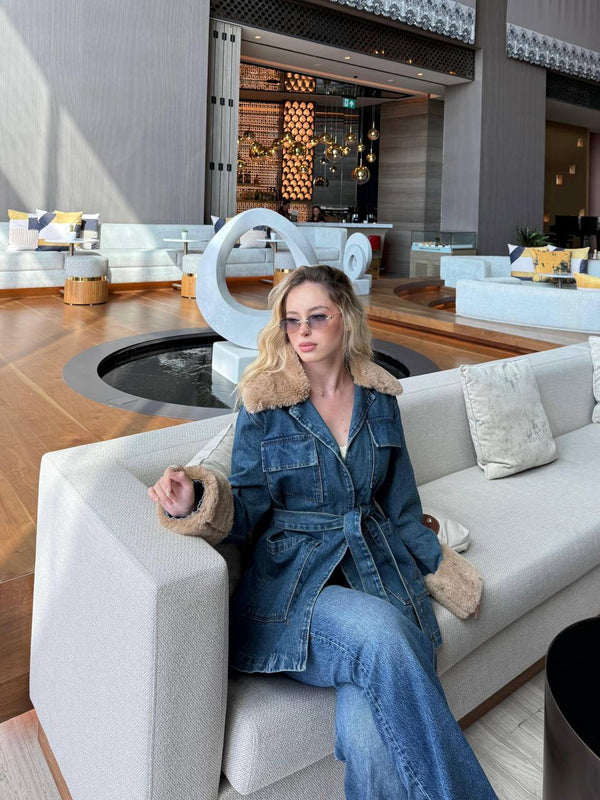 Women’s Denim Jacket with Faux Fur Collar & Cuffs