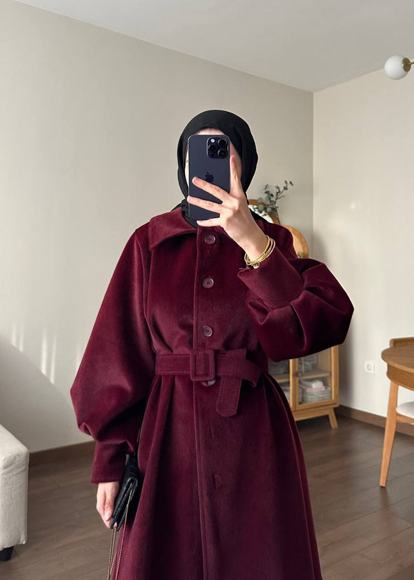 Elegant Modest Wool Belted Coat – Winter Collection