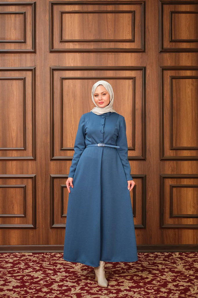 Elegant Modest Dress with Waist Belt