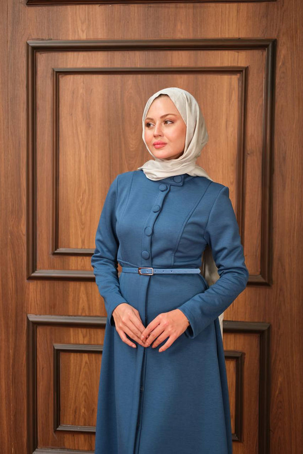 Elegant Modest Dress with Waist Belt